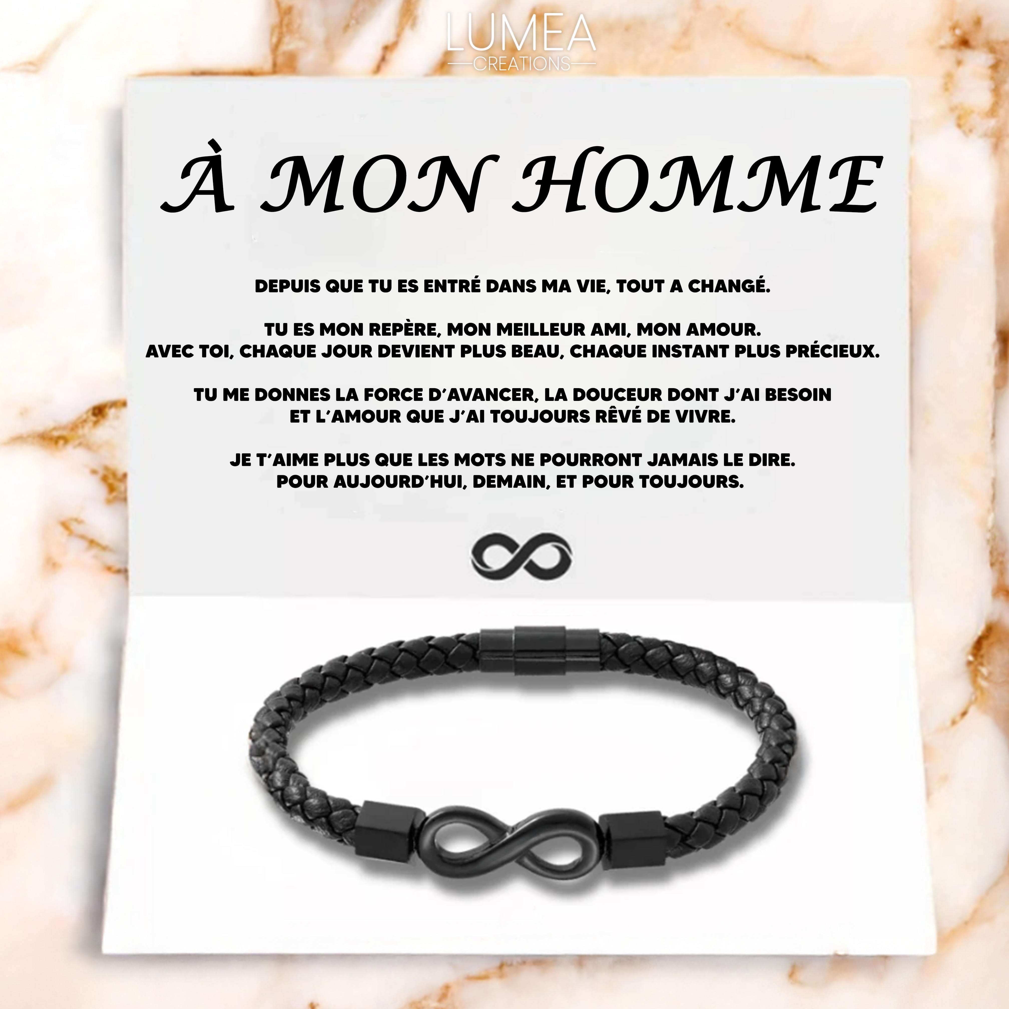 À Mon Homme - Bracelet Infini en Cuir