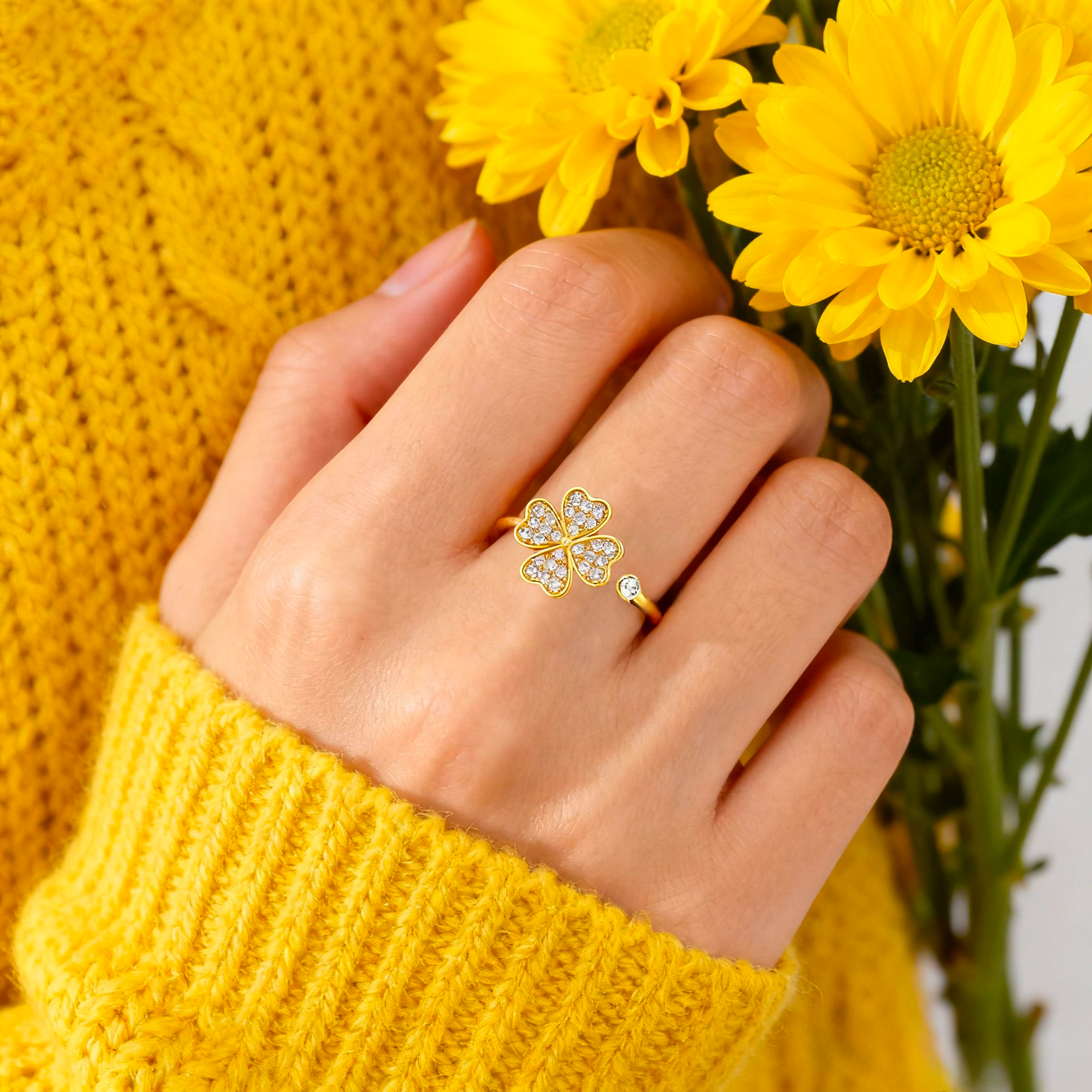 À Ma Fille - Bague Trèfle Porte-Bonheur Antistress