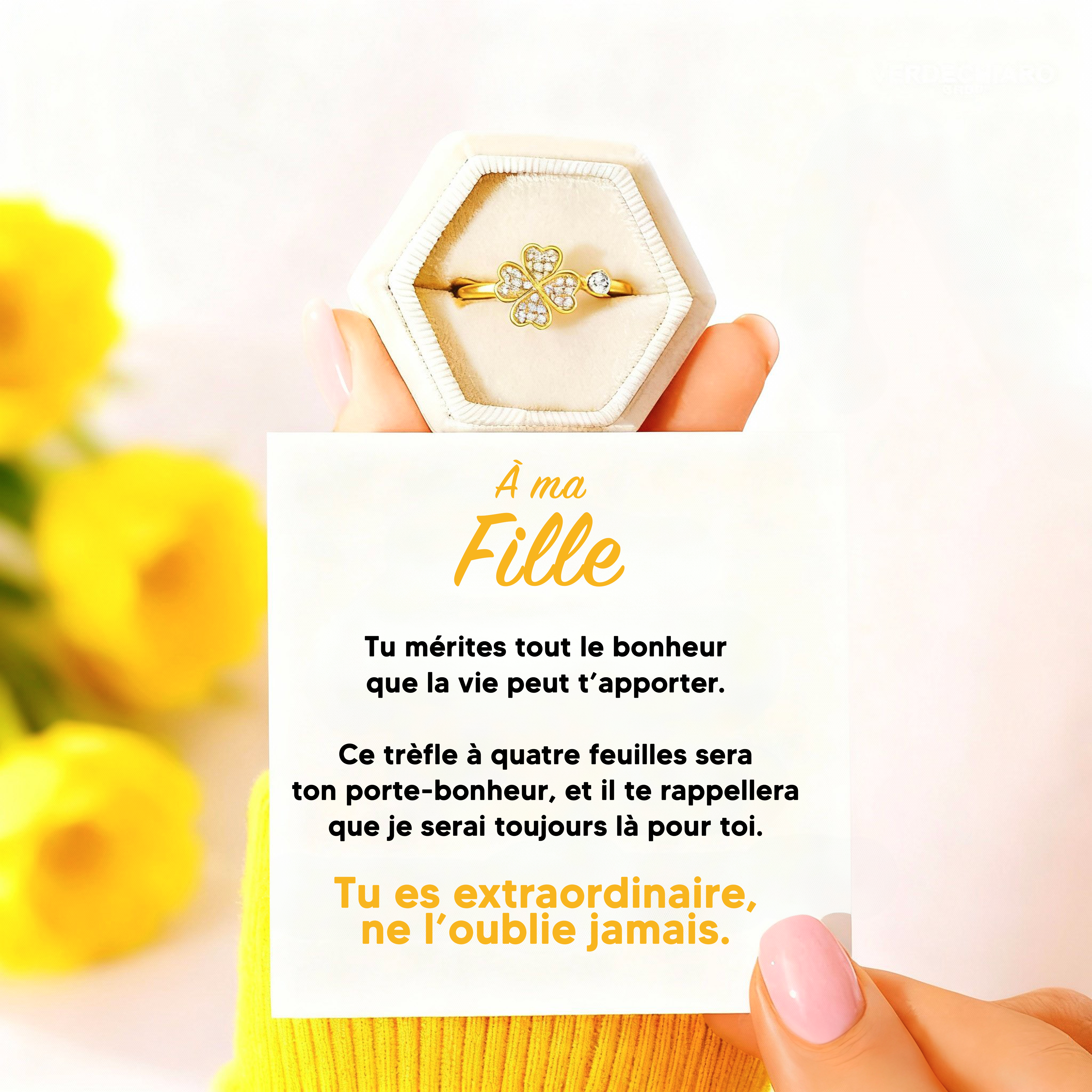 À Ma Fille - Bague Trèfle Porte-Bonheur Antistress